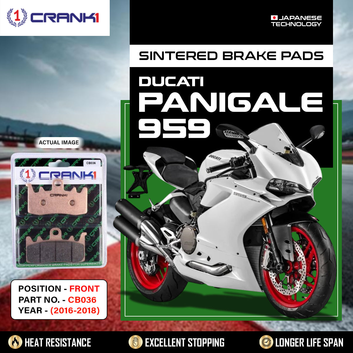 CRANK1 CB036 Front Sintered Brake Pads For Ducati Panigale 959 2016-2018 Motorcycle