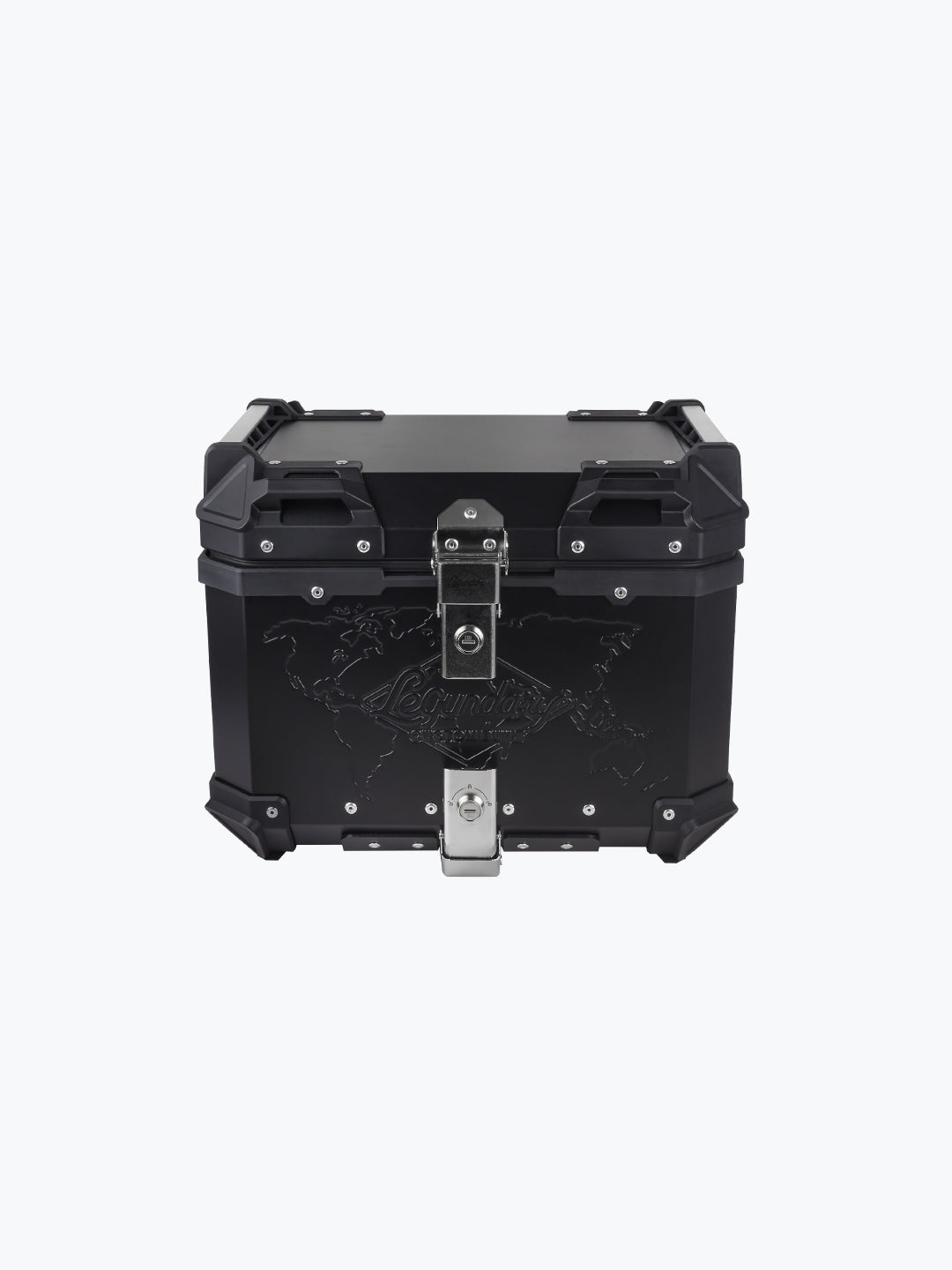Legundary Custom Fort Knox Series 45L aluminium top case with backrest pad black and silver motorcycle luggage box
