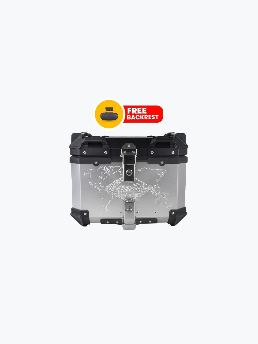Legundary Custom Fort Knox Series 45L aluminium top case with backrest pad black and silver motorcycle luggage box