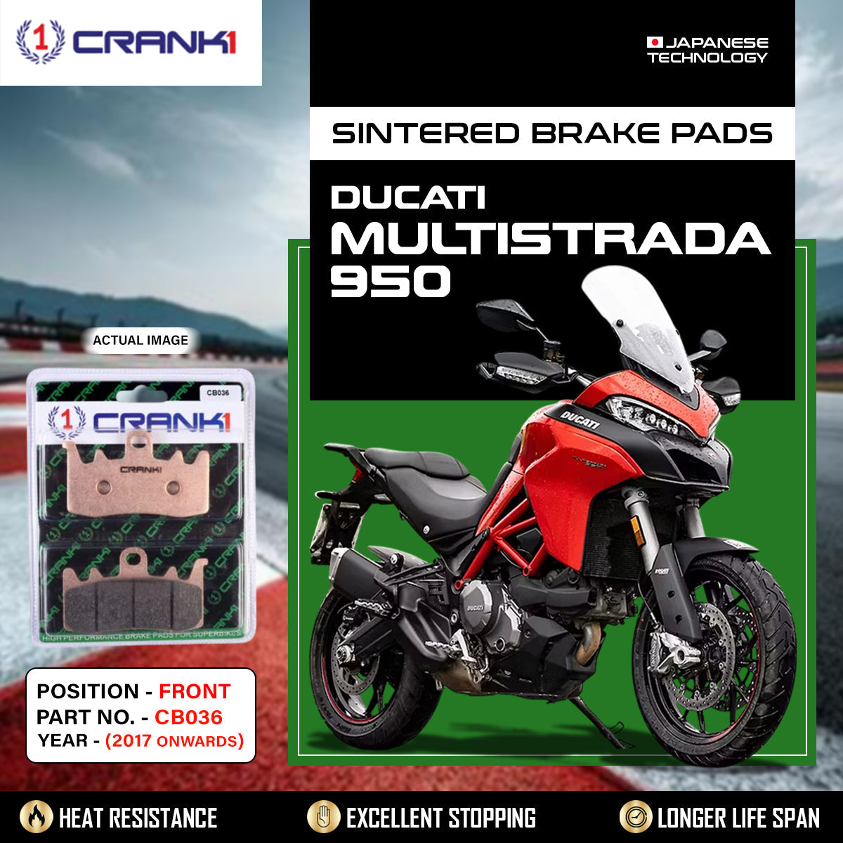 CRANK1 CB036 Front Sintered Brake Pads For Ducati Multistrada 950 2017 Onwards Motorcycle
