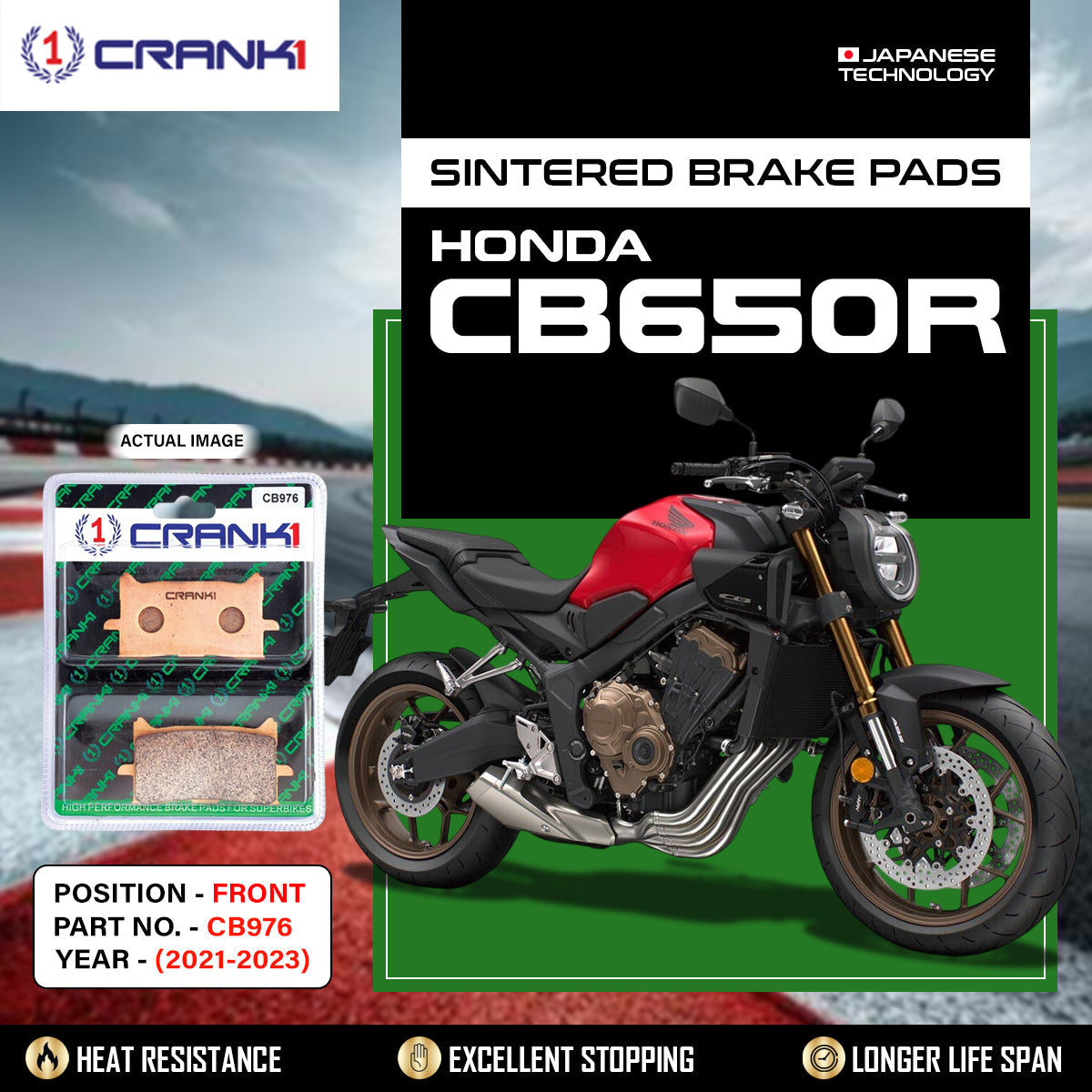 CRANK1 CB976 Sintered Front Brake Pads for Honda CB650R 2021-2023 premium motorcycle brake pads