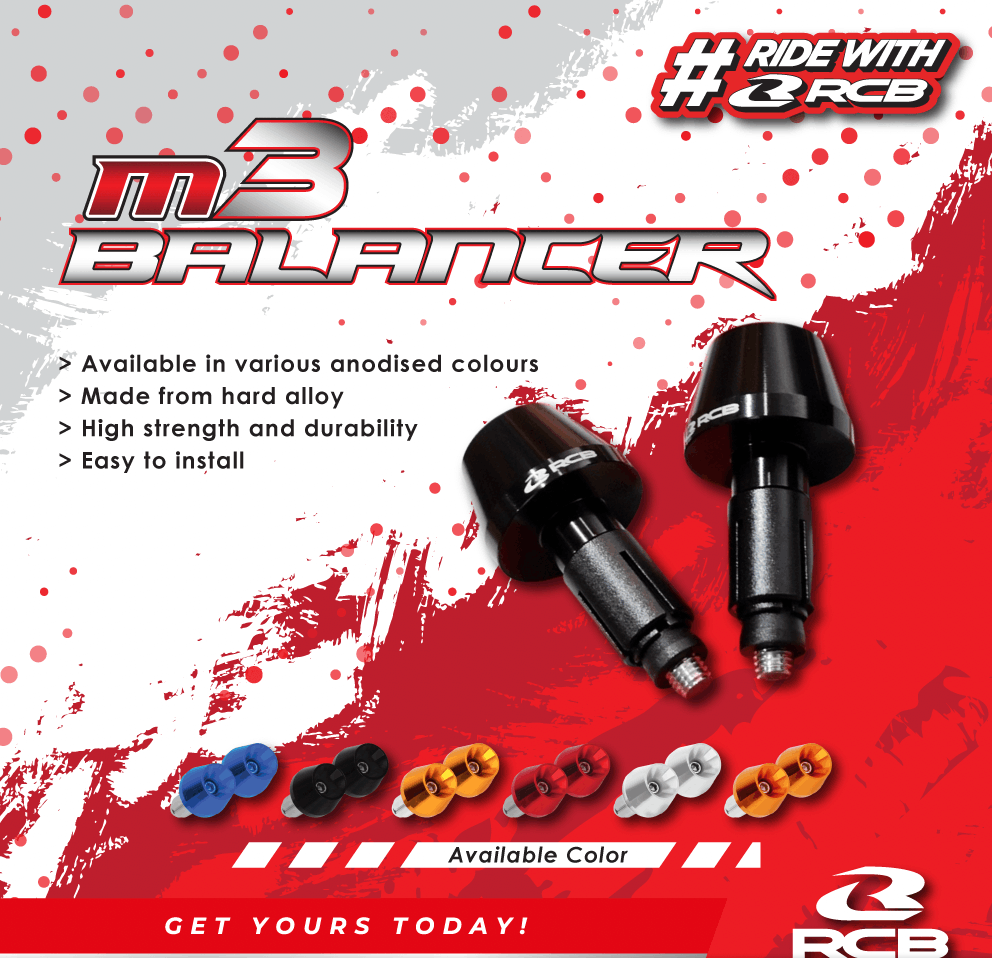 RCB M3 aluminium motorcycle handlebar weight balancers in Gold, Red and Blue
