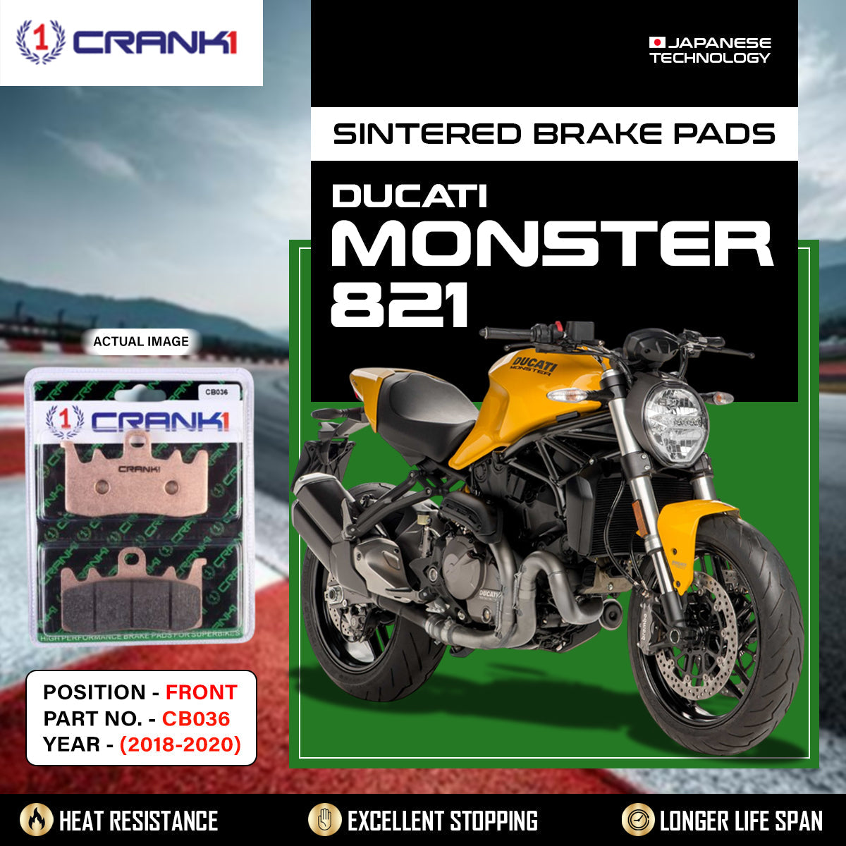 CRANK1 CB036 Front Sintered Brake Pads For Ducati Monster 821 2018-2020 Motorcycle