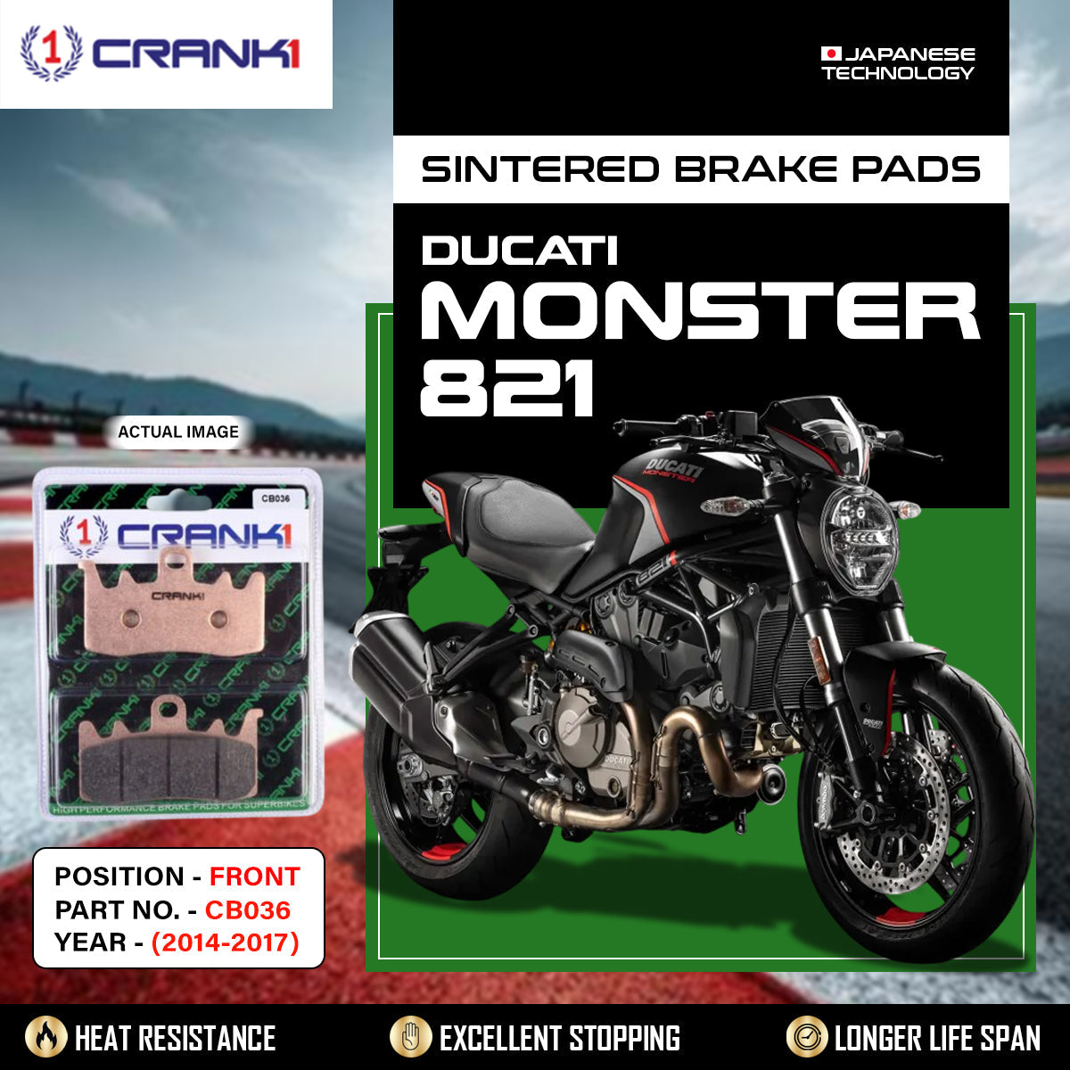 CRANK1 Sintered Front Brake Pads CB036 For Ducati Monster 821 2014-2017 Performance Motorcycle Brake Upgrade