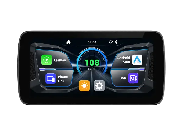 Sash Gears S7 Smart Riding Display with 6.25 inch touchscreen, wireless Apple CarPlay, Android Auto, dual 1080P cameras, GPS speed display and TPMS