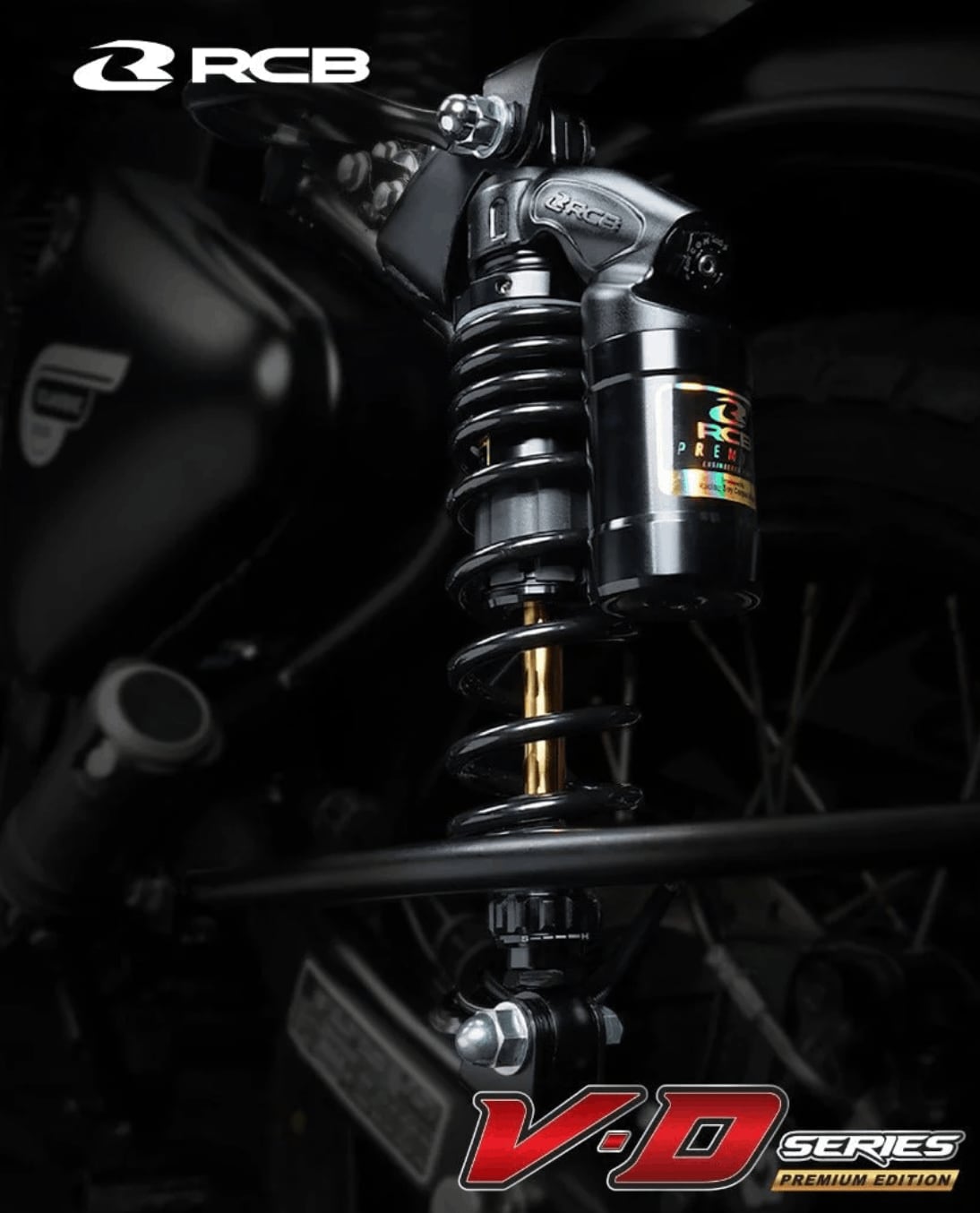 RCB VD Series black 315mm rear shock absorber for Royal Enfield Classic 350, part 01A0237Z