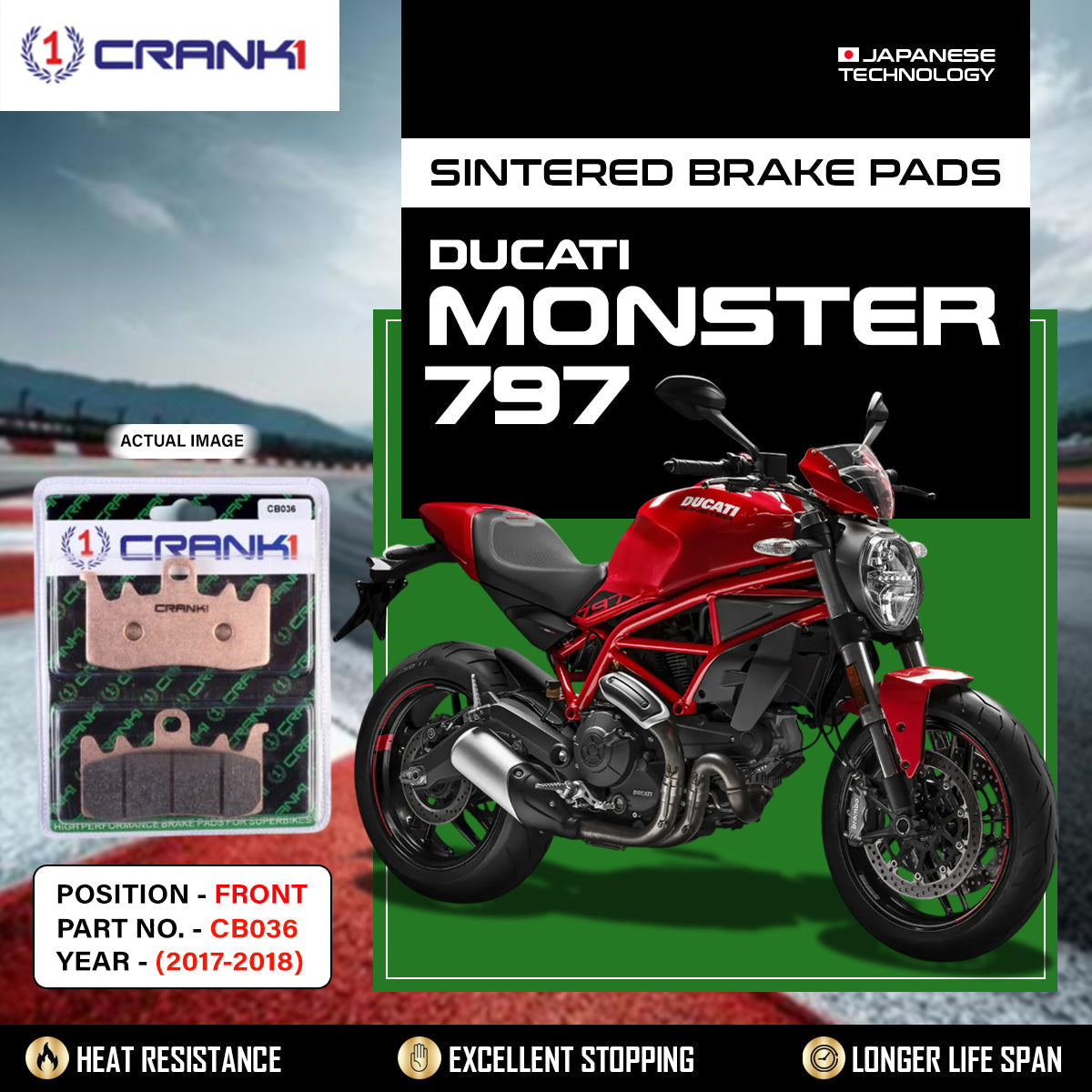 CRANK1 Sintered Brake Pads CB036 Front For Ducati Monster 797 2017-2018 High Performance Motorcycle Brake Pads