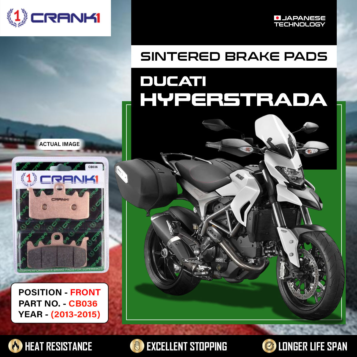 CRANK1 Sintered Brake Pads CB036 Front For Ducati Hyperstrada 2013-2015 High Performance Motorcycle Brake Pads