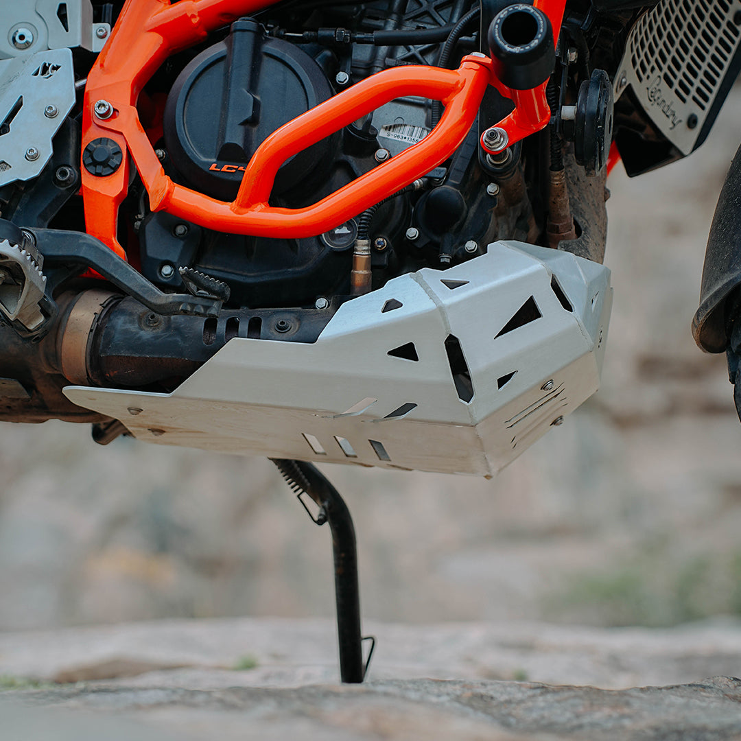 Legundary Custom KTM 390 Enduro R Vambrace Bash Plate Silver aluminium engine sump guard skid plate