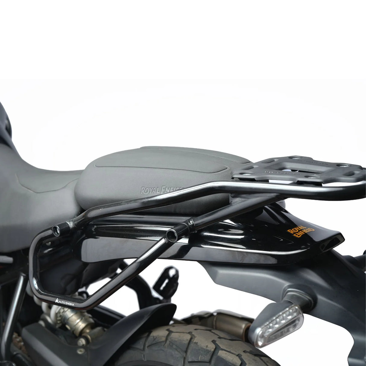Auto Engina Saddle Stay installed on Royal Enfield Himalayan 450 for soft side luggage support