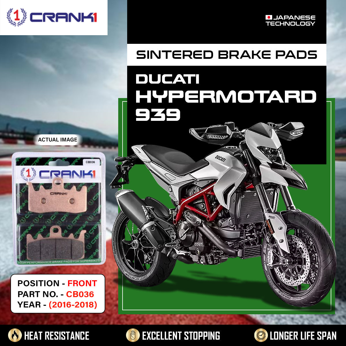 CRANK1 Sintered Brake Pads CB036 Front For Ducati Hypermotard 939 2016-2018 High Performance Motorcycle Brake Pads