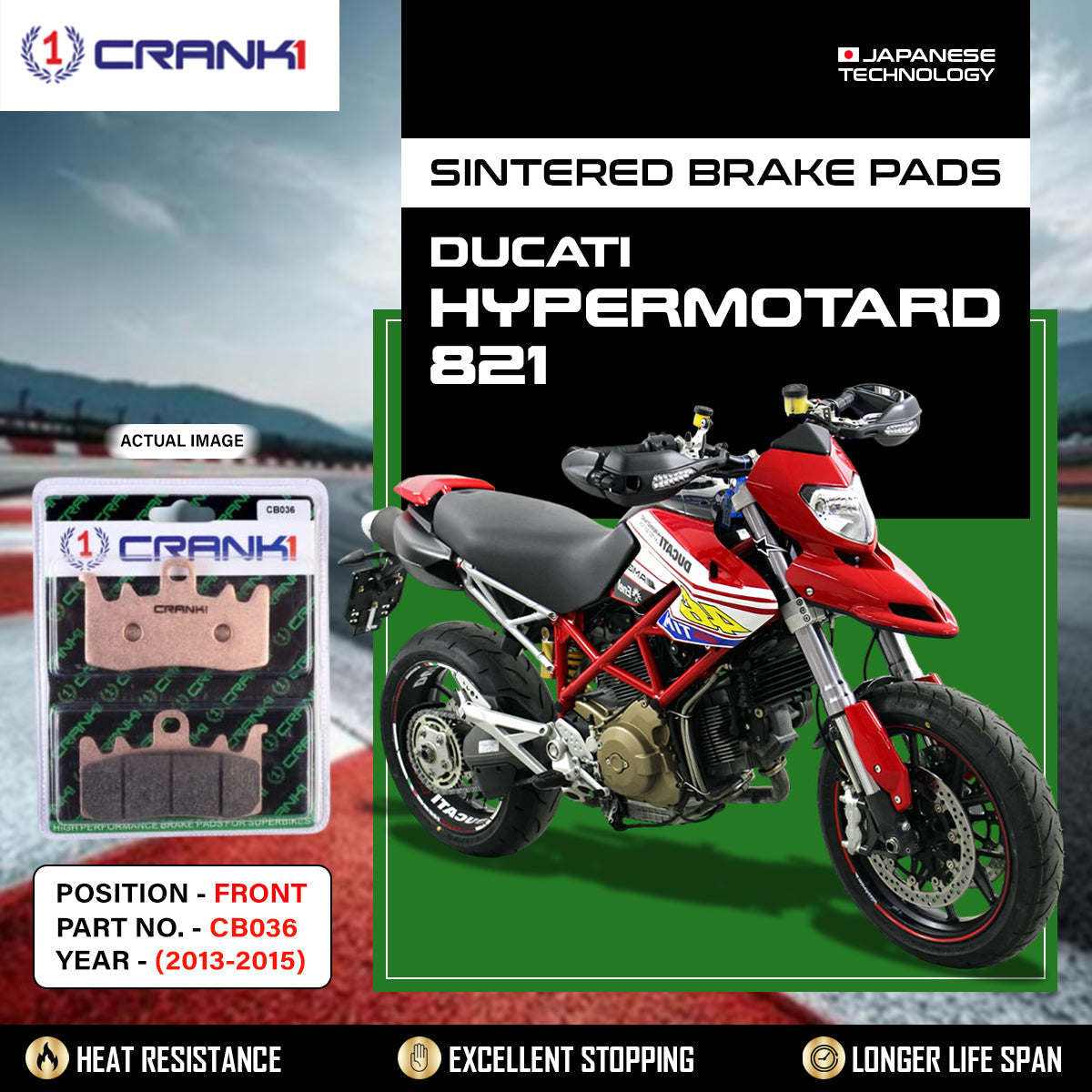 CRANK1 Sintered Brake Pads CB036 Front For Ducati Hypermotard 821 2013-2015 High Performance Motorcycle Brake Pads