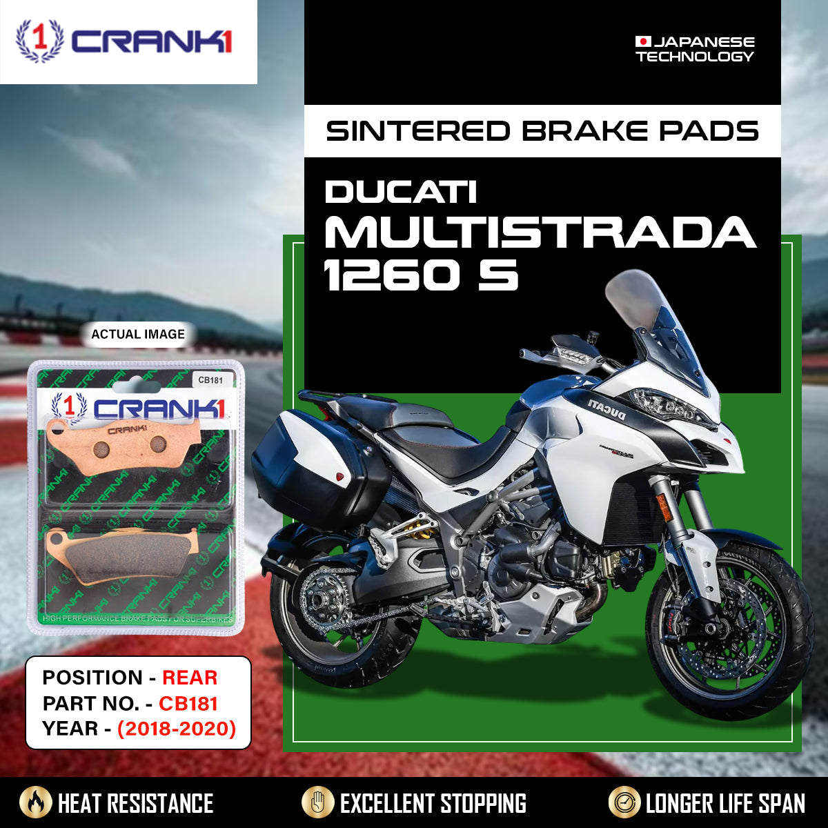 CRANK1 CB181 Sintered Rear Brake Pads for Ducati Multistrada 1260 S 2018-2020 Motorcycle Brake Pads