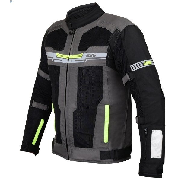 BBG Marshal motorcycle riding jacket with CE Level 2 armour in Black, Neon and Red