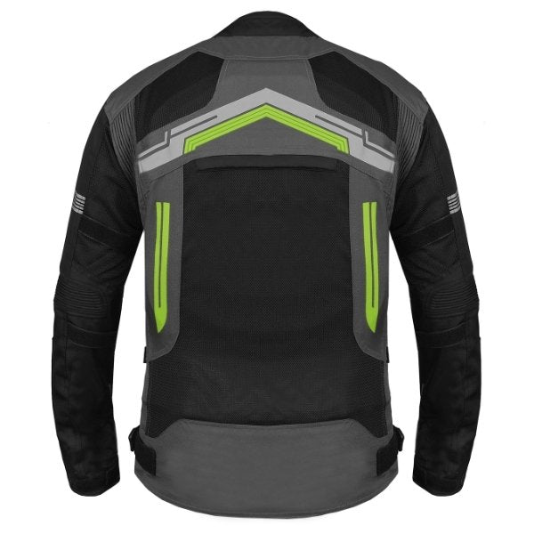 BBG Marshal motorcycle riding jacket with CE Level 2 armour in Black, Neon and Red