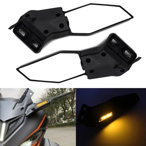 BSDDP Stealth Wing Mirror Pair with LED Turn Indicators Rotational Universal CNC Aluminium Motorcycle Mirrors