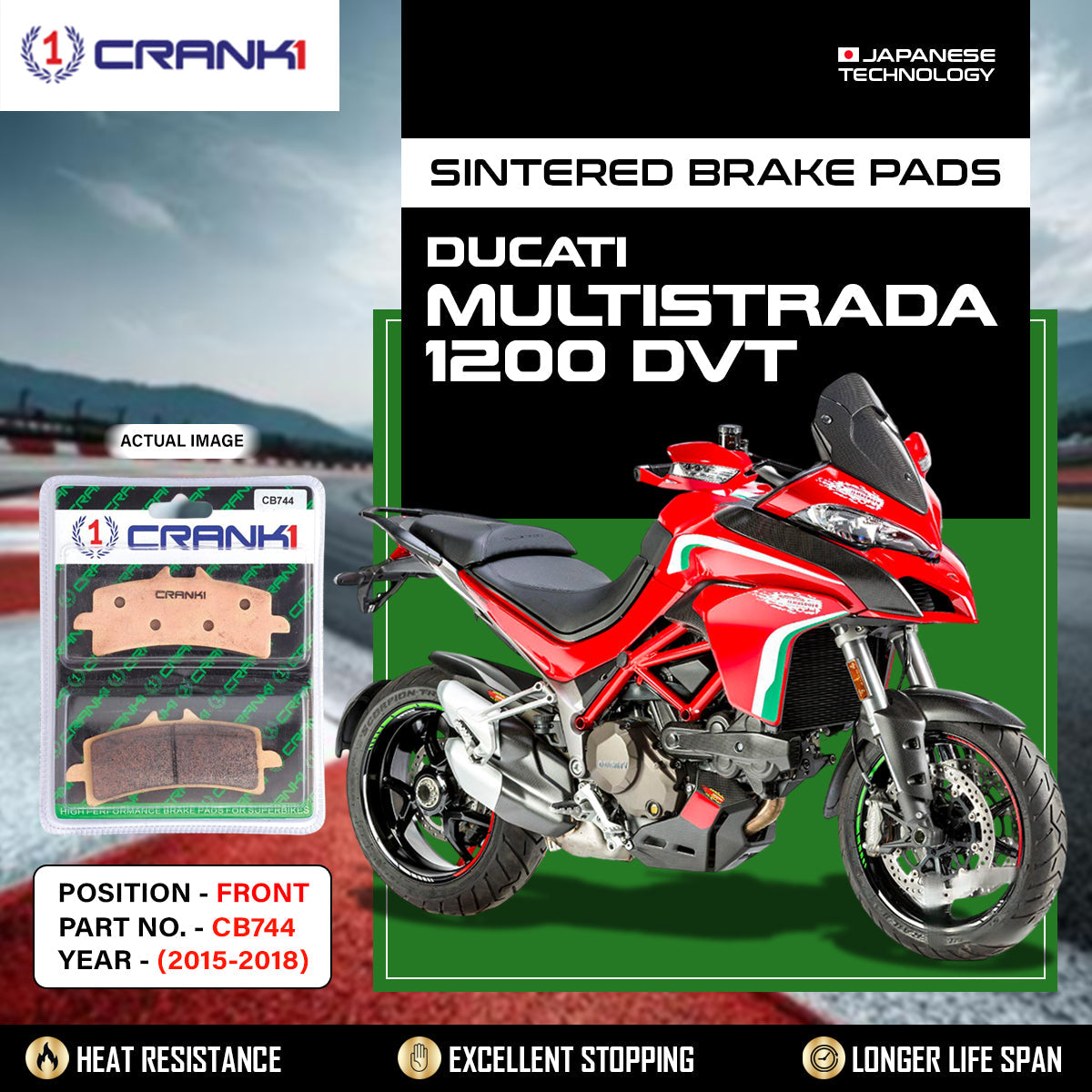 CRANK1 CB744 Sintered Front Brake Pads for Ducati Multistrada 1200 DVT 2015-2018 2 Sets