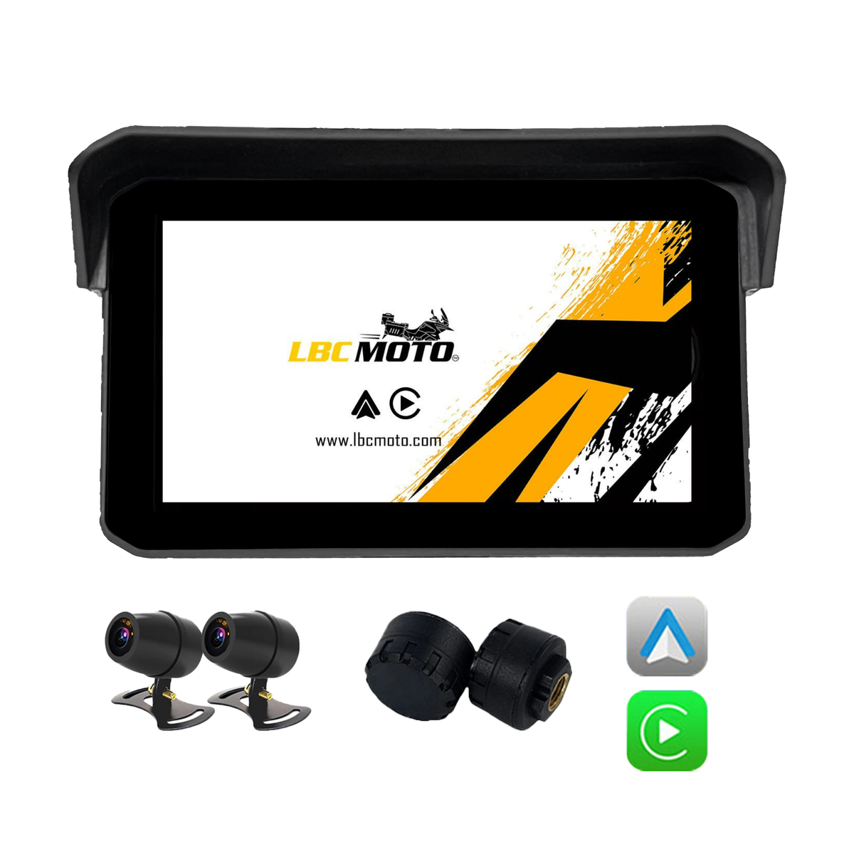 LBC Moto E1 5 inch motorcycle navigation system with Apple CarPlay Android Auto IPS display Lite and Elite models with remote camera TPMS