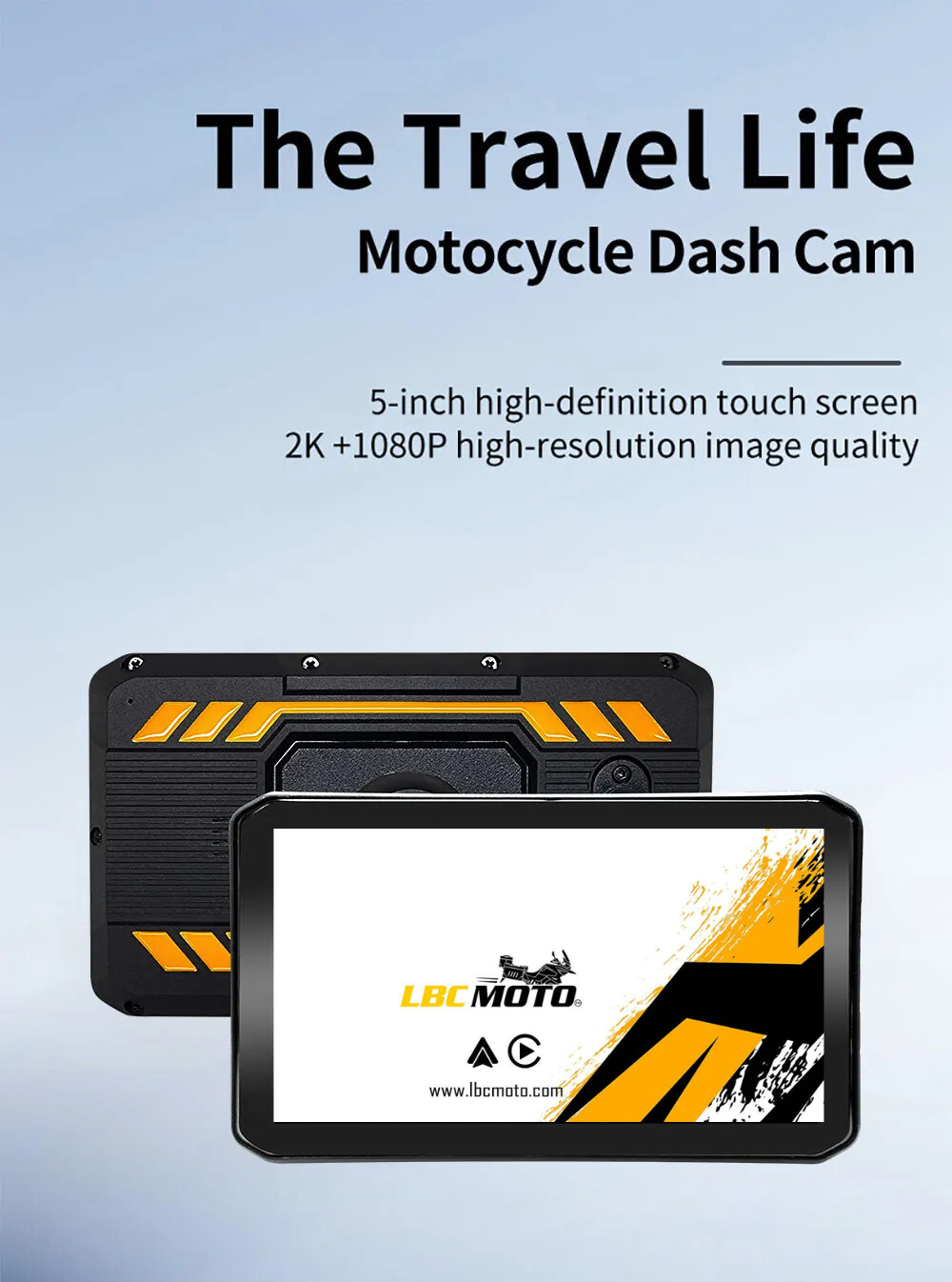 LBC Moto E1 5 inch motorcycle navigation system with Apple CarPlay Android Auto IPS display Lite and Elite models with remote camera TPMS