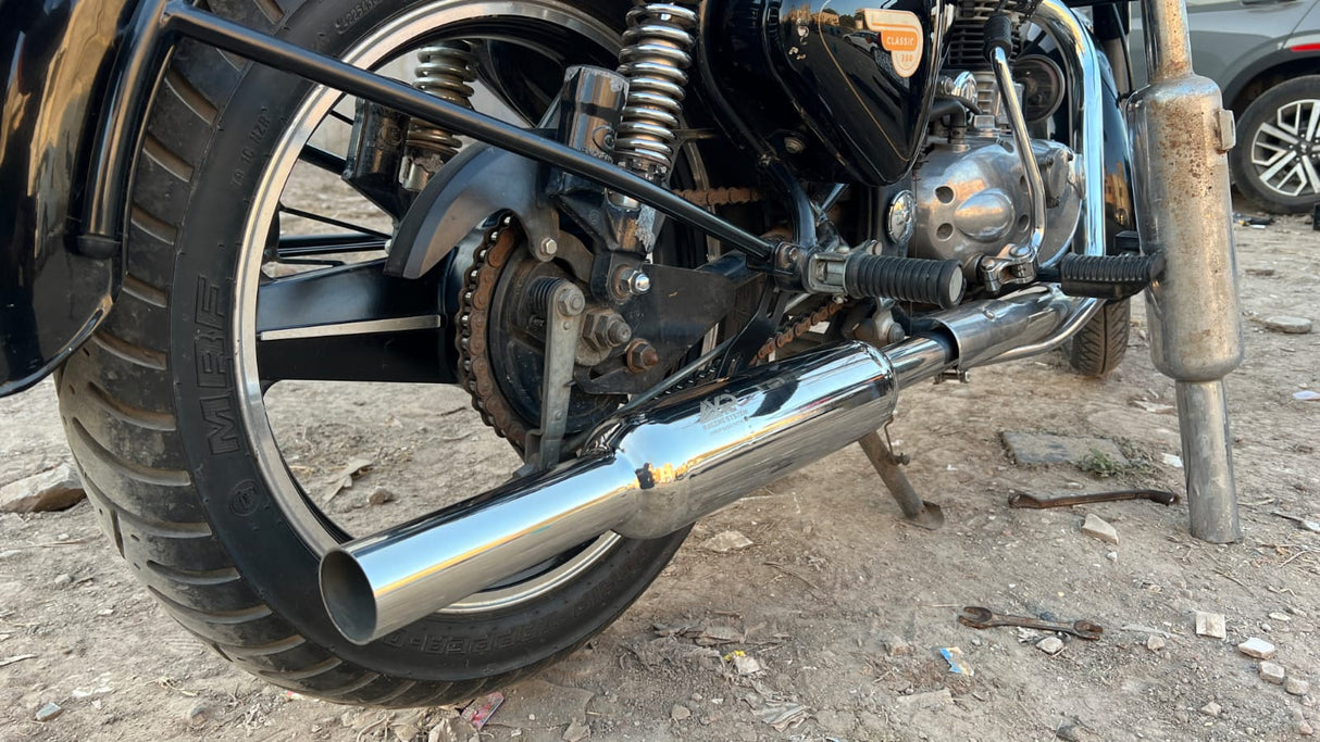 KP Racing INDORI Exhaust SS304 Stainless Steel Dug Dug Sound Silencer for Royal Enfield Bullet 350 Classic 350 Thunderbird 350 Electra 350