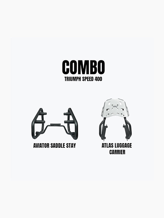 Legundary Custom Aviator Saddle Stay Atlas Carrier Combo Triumph Speed 400 Black Silver Luggage Setup