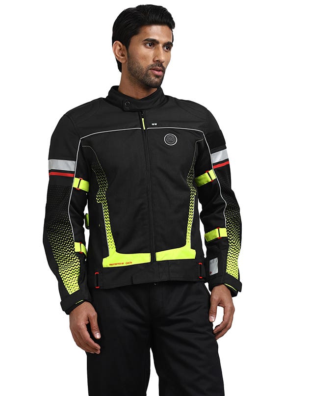 Royal Enfield Explorer V4 Print Class A Riding Jacket in Aurora Green, Red and Grey