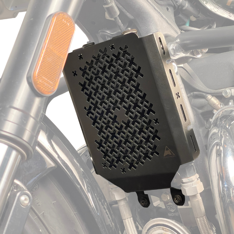 Auto Engina Radiator Guard for Royal Enfield Super Meteor 650 3mm Mild Steel Gloss Black Radiator Protection