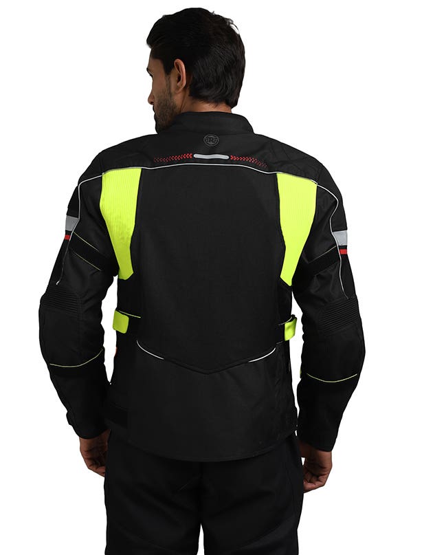 Royal Enfield Explorer V4 Print Class A Riding Jacket in Aurora Green, Red and Grey