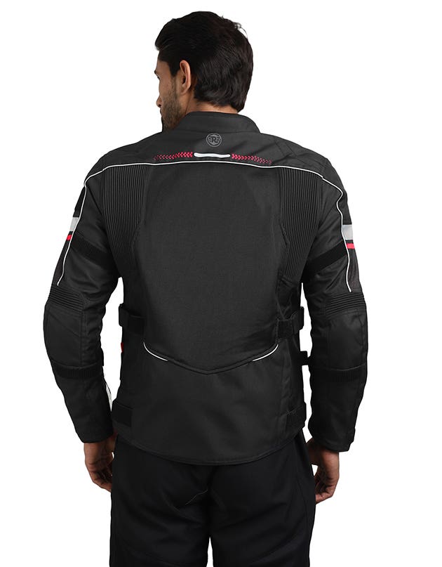 Royal Enfield Explorer V4 Print Class A Riding Jacket in Aurora Green, Red and Grey