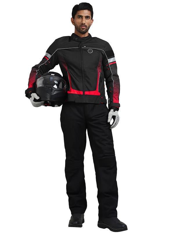 Royal Enfield Explorer V4 Print Class A Riding Jacket in Aurora Green, Red and Grey