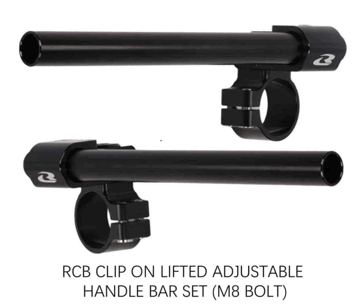 RCB Lifted Adjustable Clip-On Handlebar Set M8 Bolt | 41mm, 45mm & 47mm Fork Sizes | Black