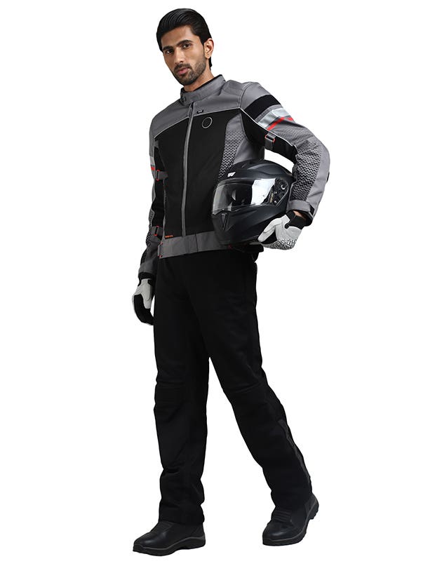 Royal Enfield Explorer V4 Print Class A Riding Jacket in Aurora Green, Red and Grey