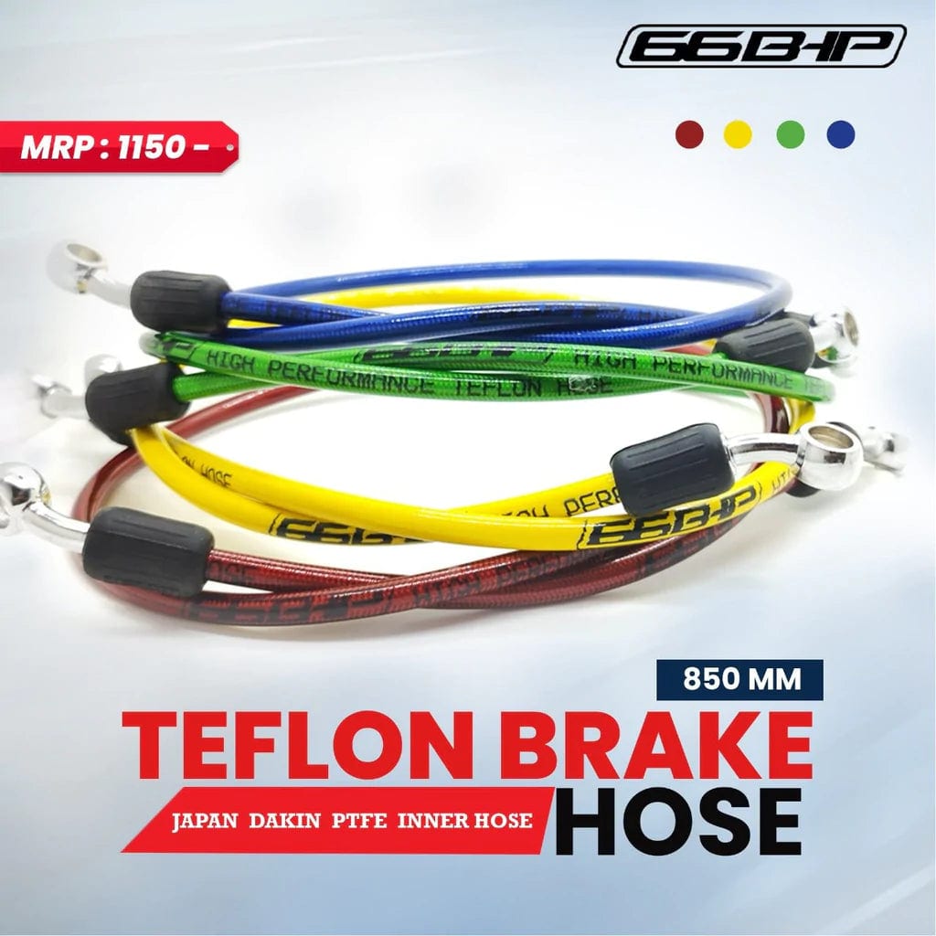 66BHP Teflon Brake Hose 850mm Red with Chrome Polished Banjo