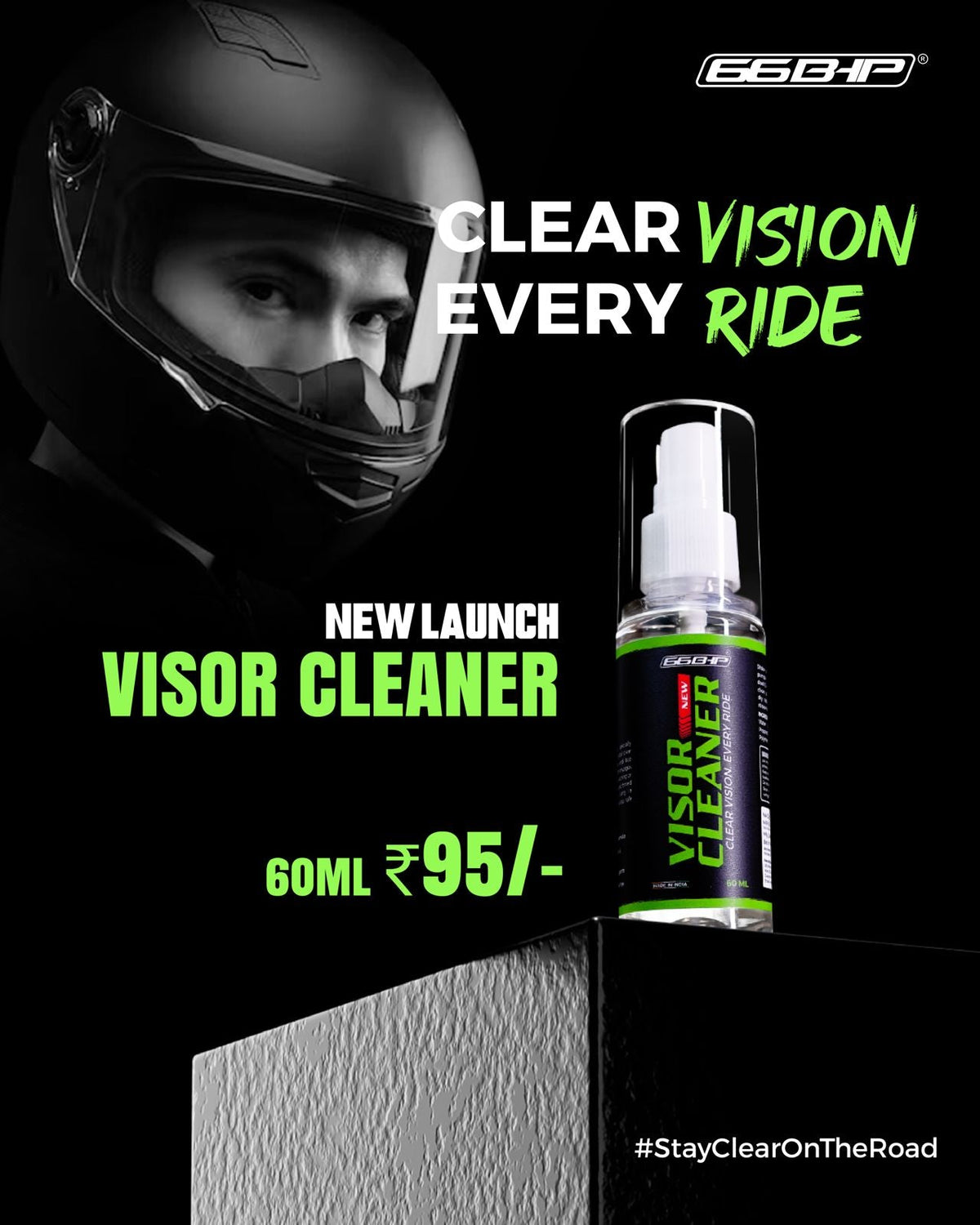 66BHP Visor Cleaner Spray 60ml for Helmet Visors