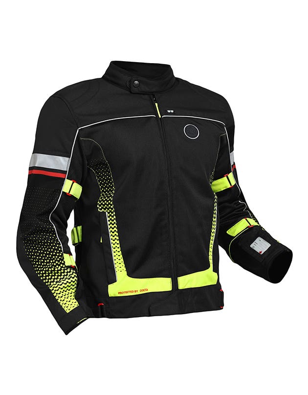 Royal Enfield Explorer V4 Print Class A Riding Jacket in Aurora Green, Red and Grey