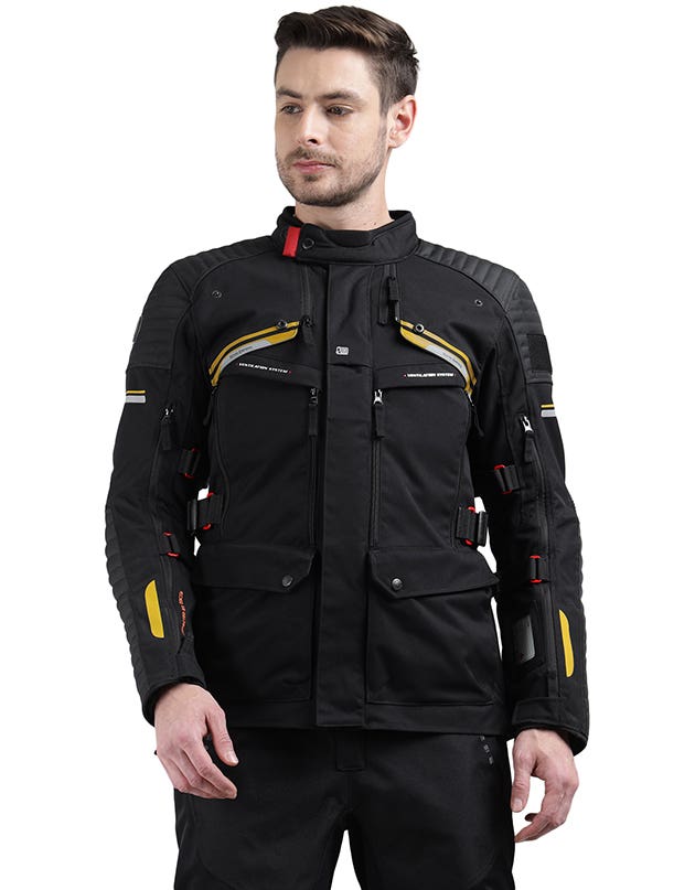 Royal Enfield Nirvik V2 Print Class A Riding Jacket in Black and Black Gold