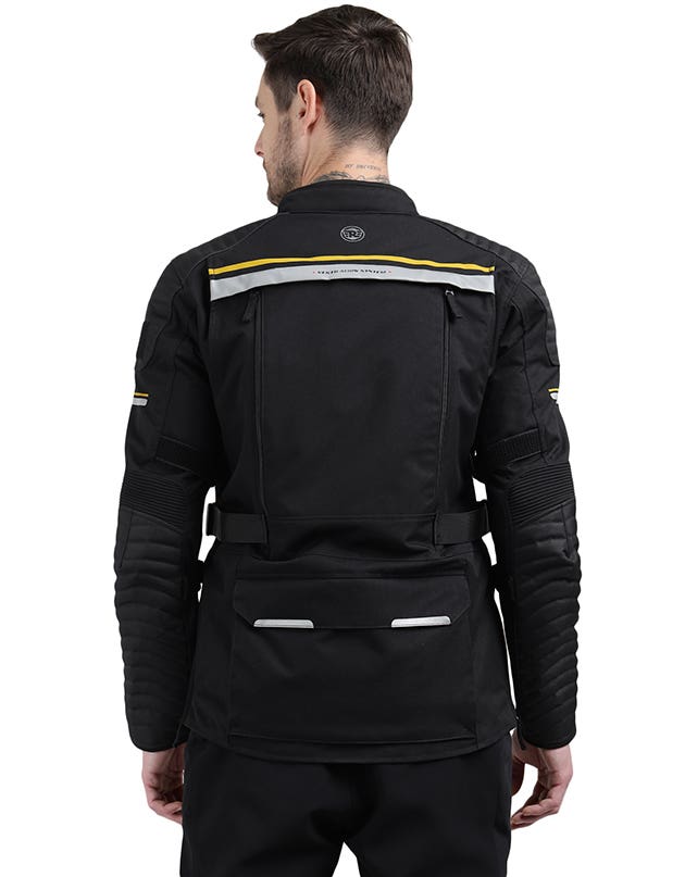 Royal Enfield Nirvik V2 Print Class A Riding Jacket in Black and Black Gold