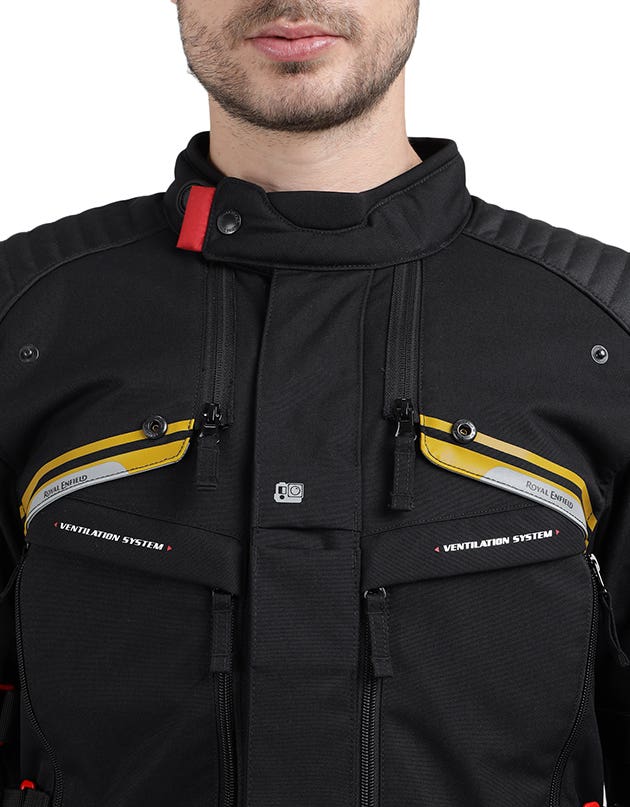 Royal Enfield Nirvik V2 Print Class A Riding Jacket in Black and Black Gold