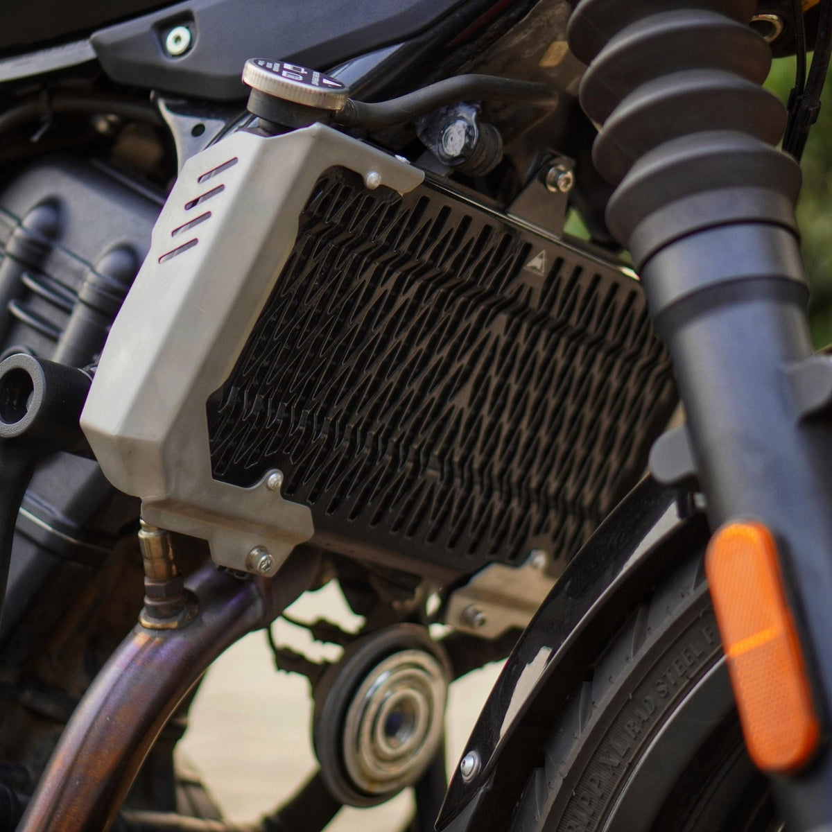 Auto Engina Radiator Guard for Royal Enfield Guerrilla 450 in Black and Black-Silver for Radiator Protection