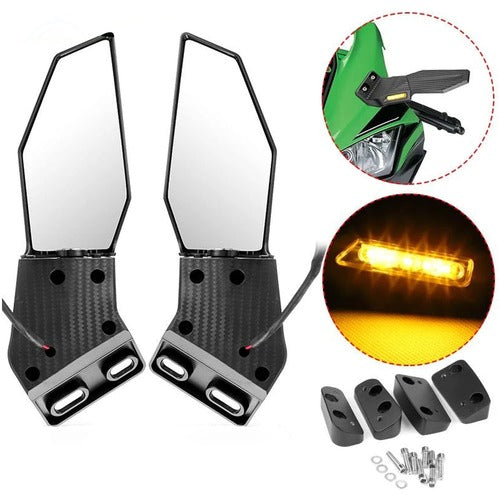 BSDDP Stealth Wing Mirror Pair with LED Turn Indicators Rotational Universal CNC Aluminium Motorcycle Mirrors
