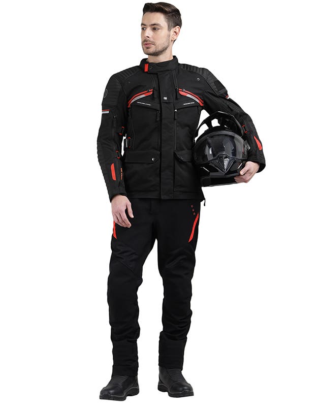 Royal Enfield Nirvik V2 Print Class A Riding Jacket in Black and Black Gold