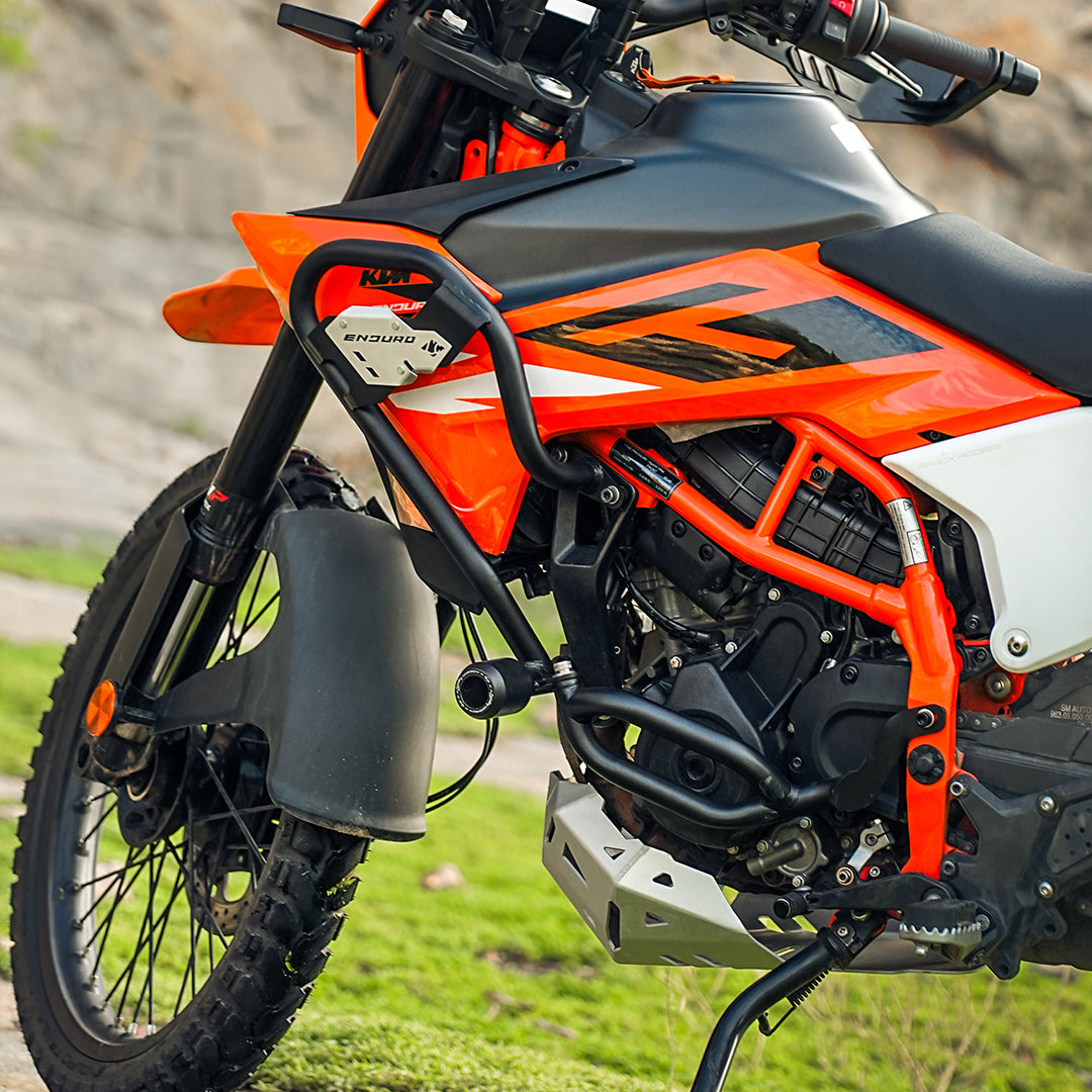 Legundary Custom KTM 390 Enduro R Defender Crash Guard Black | Heavy Duty Mild Steel Engine Guard with Slider | Off-Road Crash Protection Bar