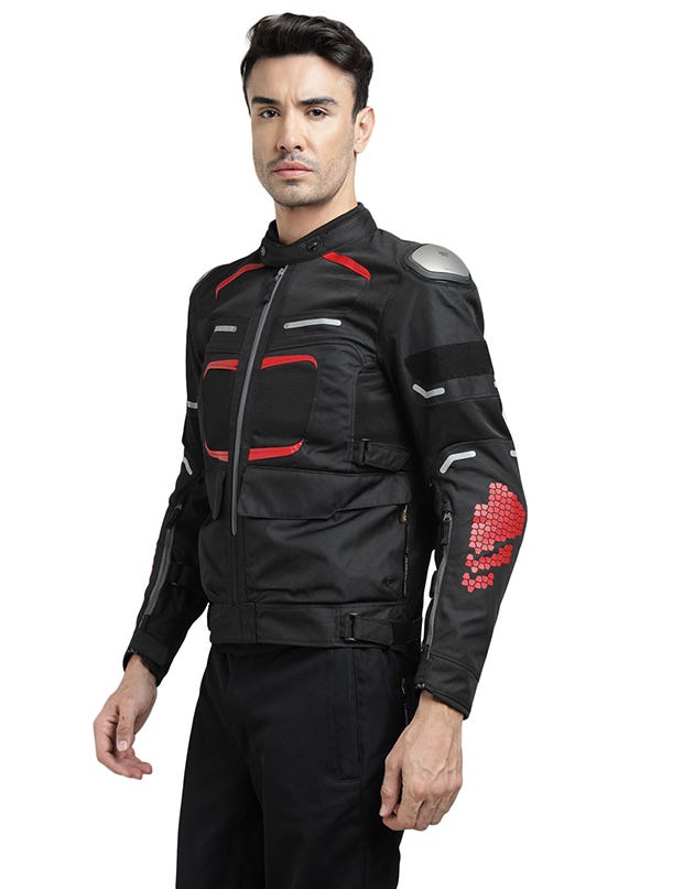 Royal Enfield Crossroader Print Class A Riding Jacket in Black and Red