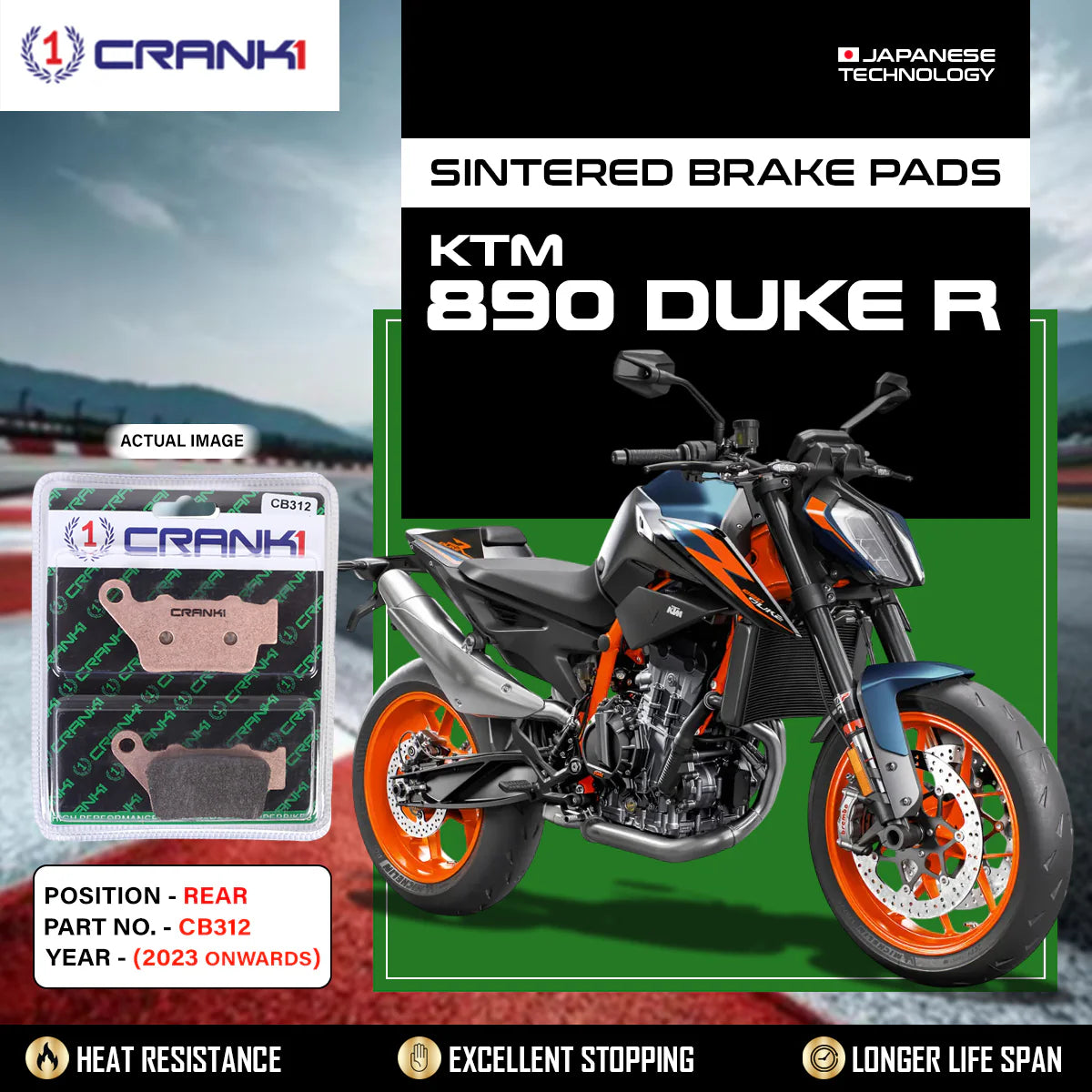 CRANK1 CB312 Rear Sintered Brake Pads For KTM 890 Duke R (2023 Onwards)