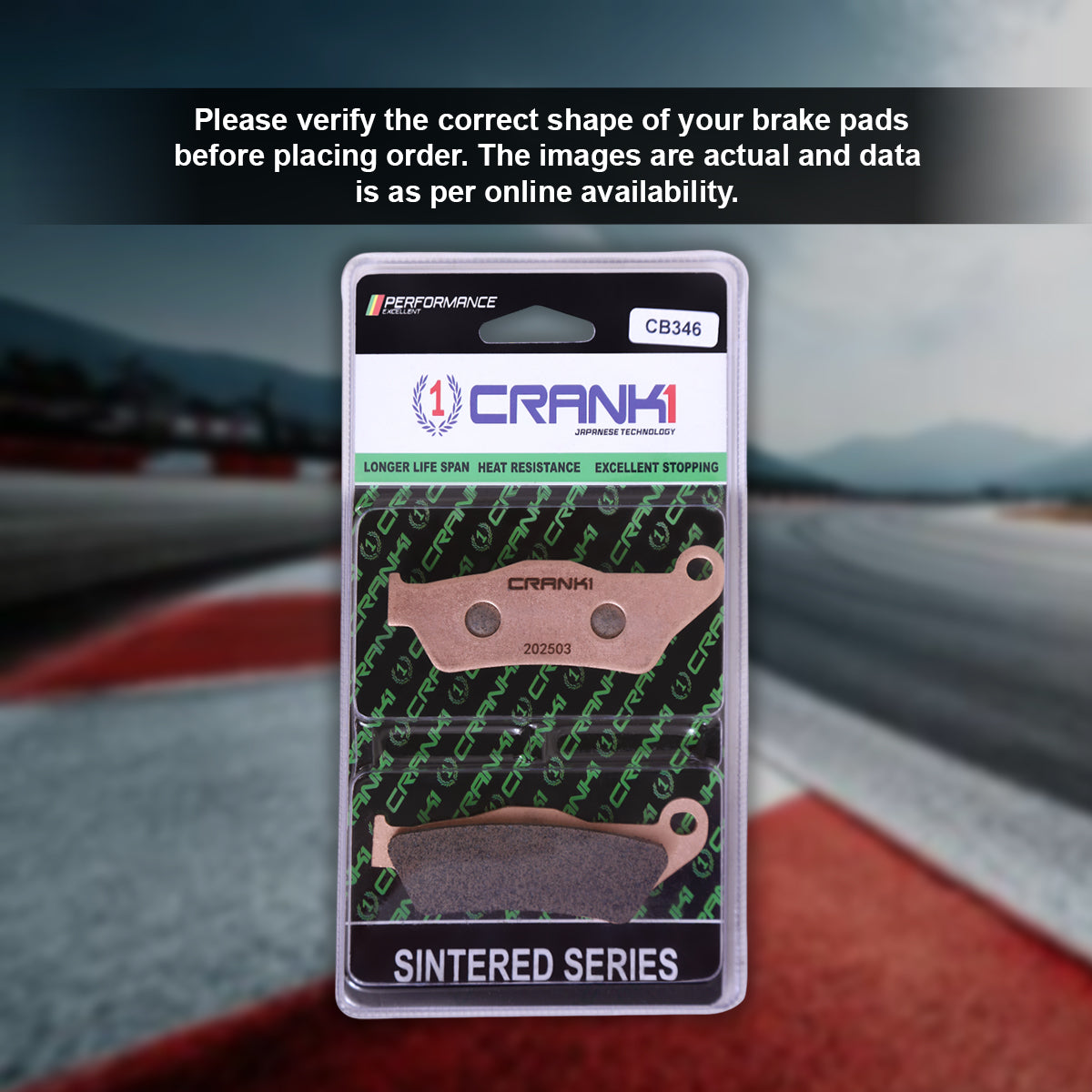 CRANK1 CB346 Sintered Front Brake Pads for Bajaj Pulsar N160 2022-2025, Harley Davidson Street 750 and Royal Enfield Meteor 350