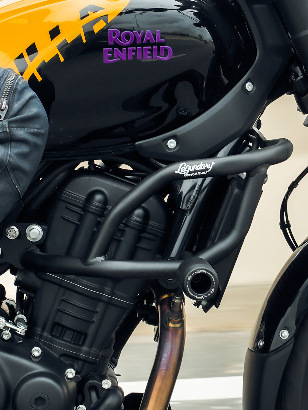 LEGENDARY CUSTOM BUILT Bazooka crash guard Royal Enfield Guerrilla 450 black mild steel