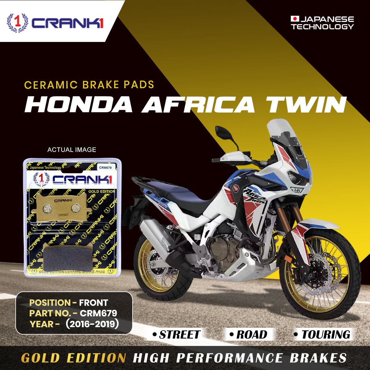 CRANK1 Ceramic Front Brake Pads CRM679 for Honda Africa Twin (2016–2019) HH Rated Dual Disc Brake Pads (2 Sets)