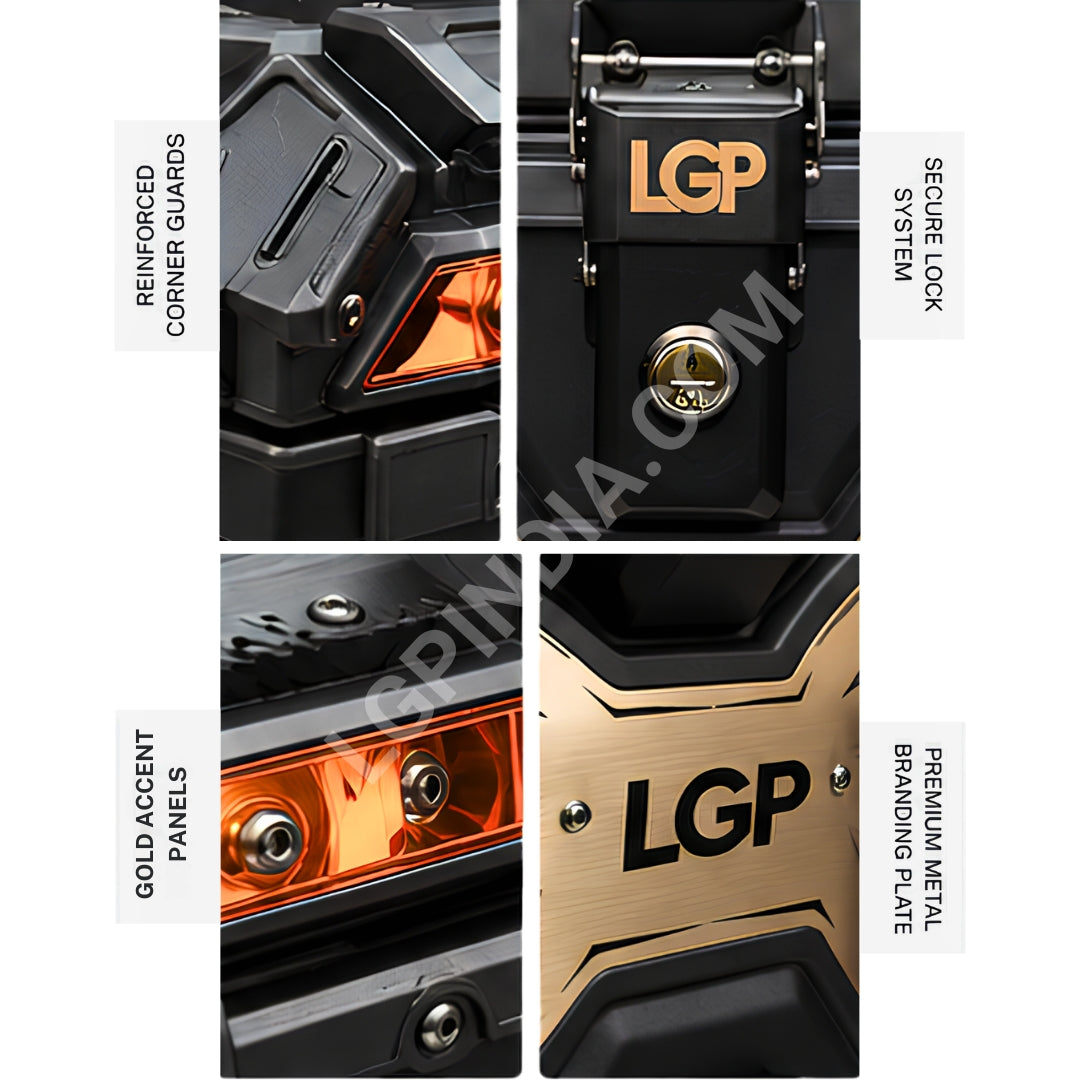 LGP 45L Type X Gold aluminum motorcycle top box with backrest