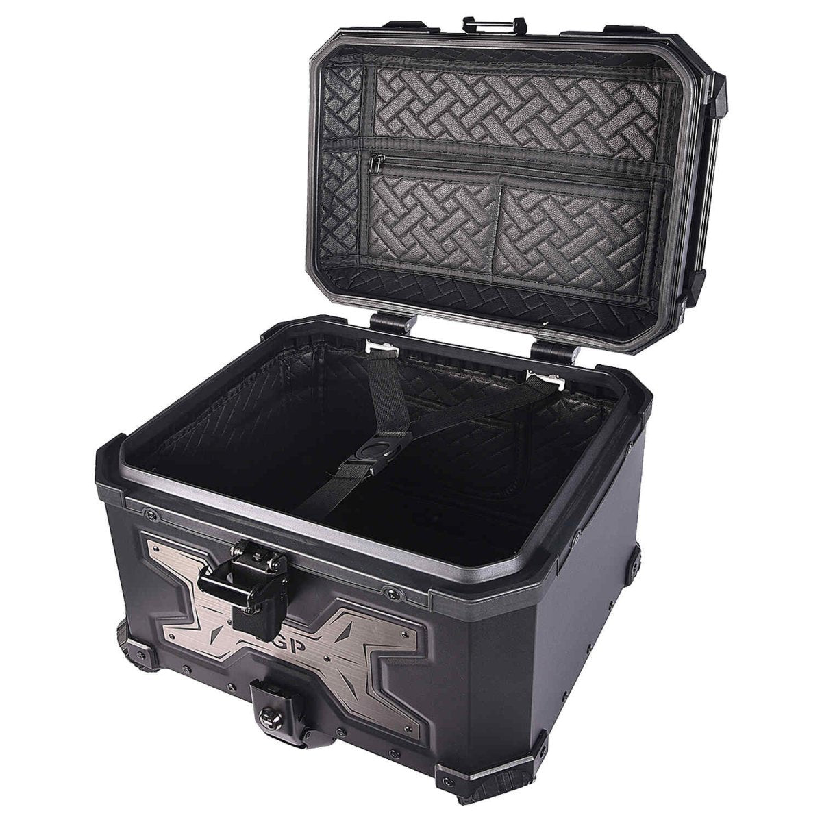 LGP 45L Type X aluminum motorcycle top box black and gray with backrest