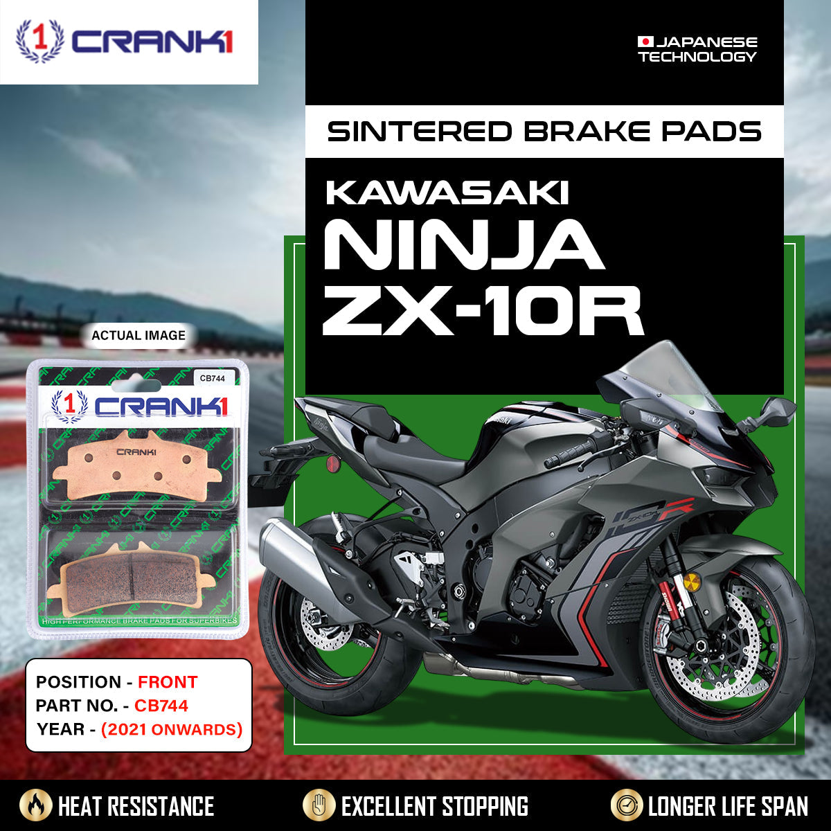 CRANK1 CB744 Sintered Front Brake Pads for Kawasaki Ninja ZX-10R (2021 Onwards) LEGUNDARY Custom